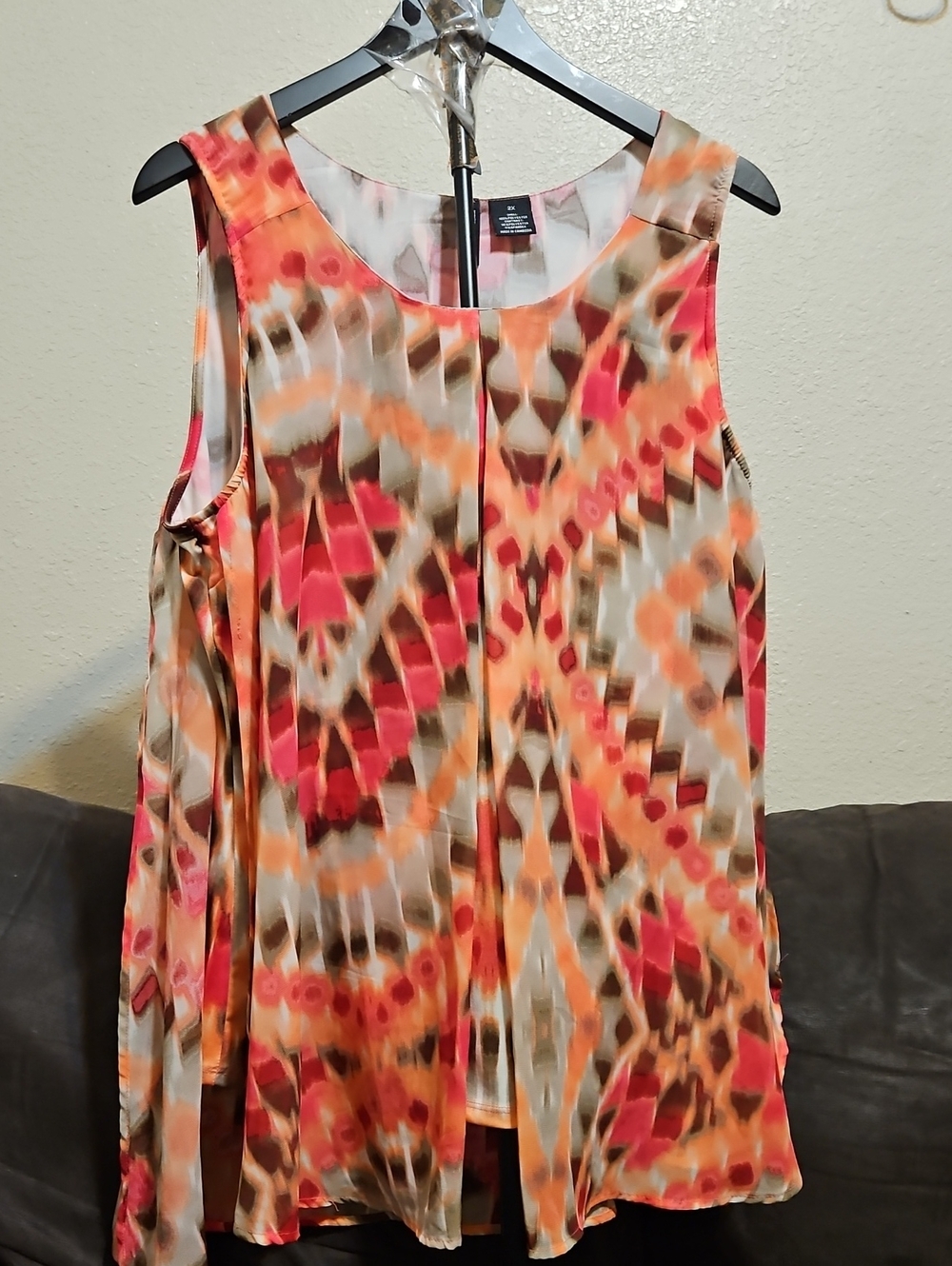 new directions Orange, Pink & Brown Printed Sleeveless Flow Top